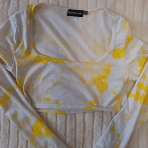 PrettyLittleThing Womens White and Yellow T-shirt